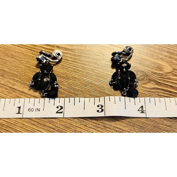 MONET Black Rhinestones Marquise Chandelier Clip Earrings Signed GORGEOUS VGUC - Picture 6 of 6